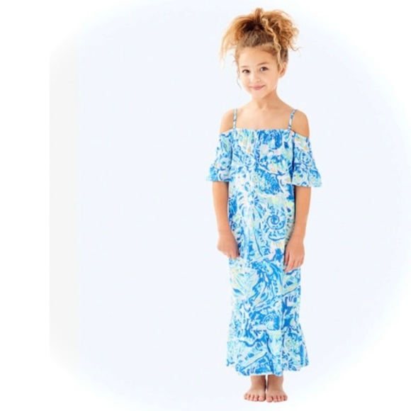 LILLY PULITZER | L / 8 - 10 | Girls Clary Maxi Dress In Bennett Blue Salty Seas - Picture 1 of 10